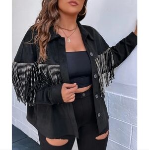 Western Black Suede Fridge Jacket Button Up M